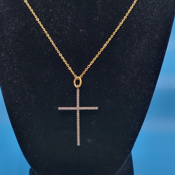 Vintage Gold and Diamond Cross Necklace - Picture 2 of 4